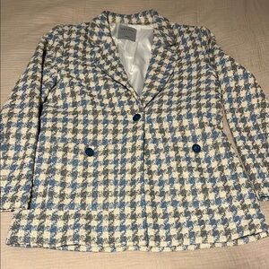 Sandro Stylish Blue and White Houndstooth Women's Blazer